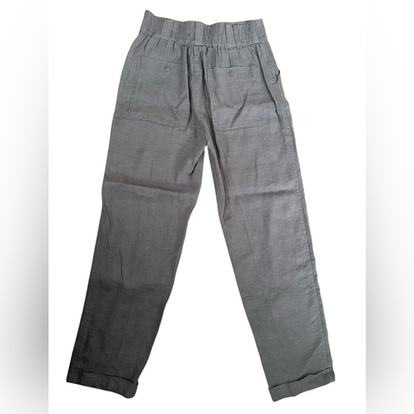 Tahari Gray 100% Linen Cargo Pants Sz S Elastic WaistMinimalist Resortwear - Picture 2 of 7